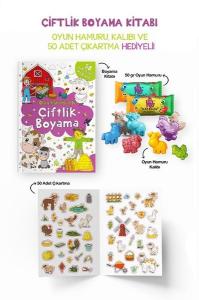 Çiftlik Boyama Kitabı - Oyun Hamuru Kalıbı ve 50 Adet Çıkartma Hediyeli 3 + Yaş