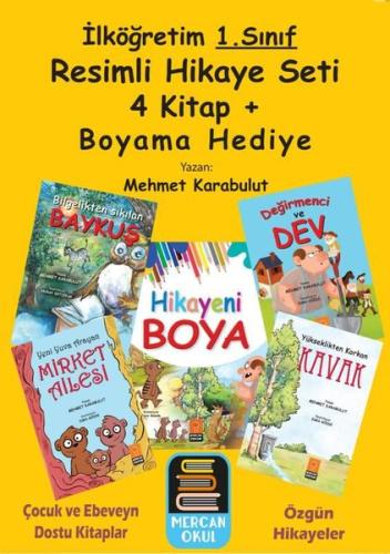 1. Sınıf Resimli Hikaye Seti - 4 Kitap Takım - Boyama Kitabı Hediyeli 