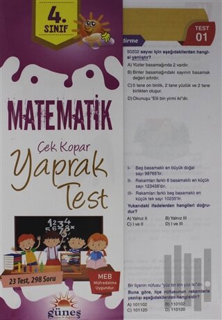 4. Sınıf Matematik Çek Kopar Yaprak Test | Kitap Ambarı