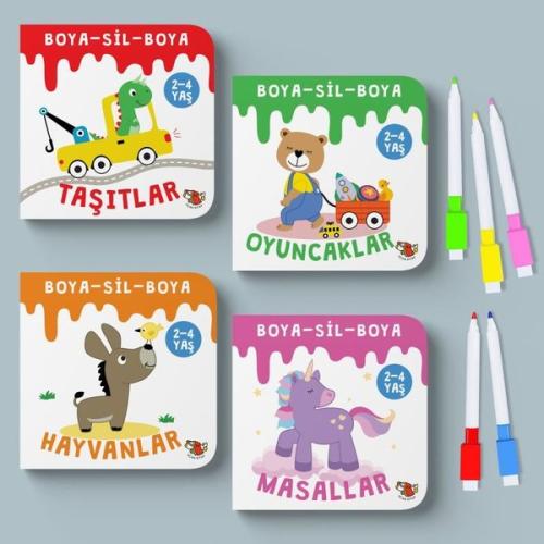 Boya - Sil - Boya Seti 4 Kitap Takım - 5 Kalem Hediye