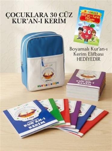Çocuklara 30 Cüz Kur'an-ı Kerim (Mavi Çantalı) Boyamalı Kur'an-ı Kerim