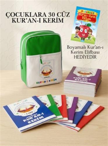 Çocuklara 30 Cüz Kur'an-ı Kerim (Yeşil Çantalı) Boyamalı Kur'an-ı Keri