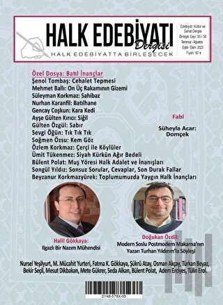 Halk Edebiyatı Dergisi Sayı: 55/56 Temmuz - Ekim 2023
