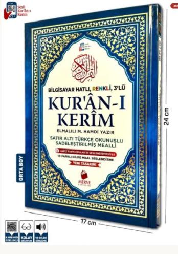 Orta Boy Satır Altı Türkçe Okunuşlu ve Türkçe Mealli Renkli Kuran-ı Ke