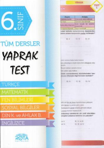 Rota 6.Sınıf Tüm Dersler Yaprak Test (Yeni) | Kitap Ambarı