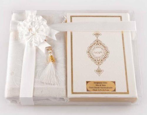 Seccade + Tesbih + Kuran Hediye Seti (Hafız Boy, Beyaz) | Kitap Ambarı