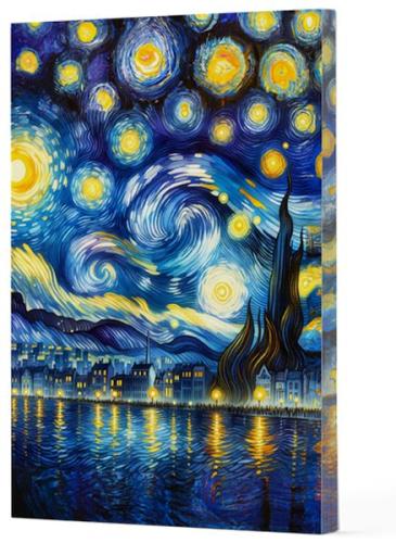 Van Gogh 7 - Yıldızlı Gece Çizgili Yan Boyamalı Defter | Kitap Ambarı